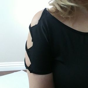 Black Short Sleeve Top with Cold Shoulder.  M